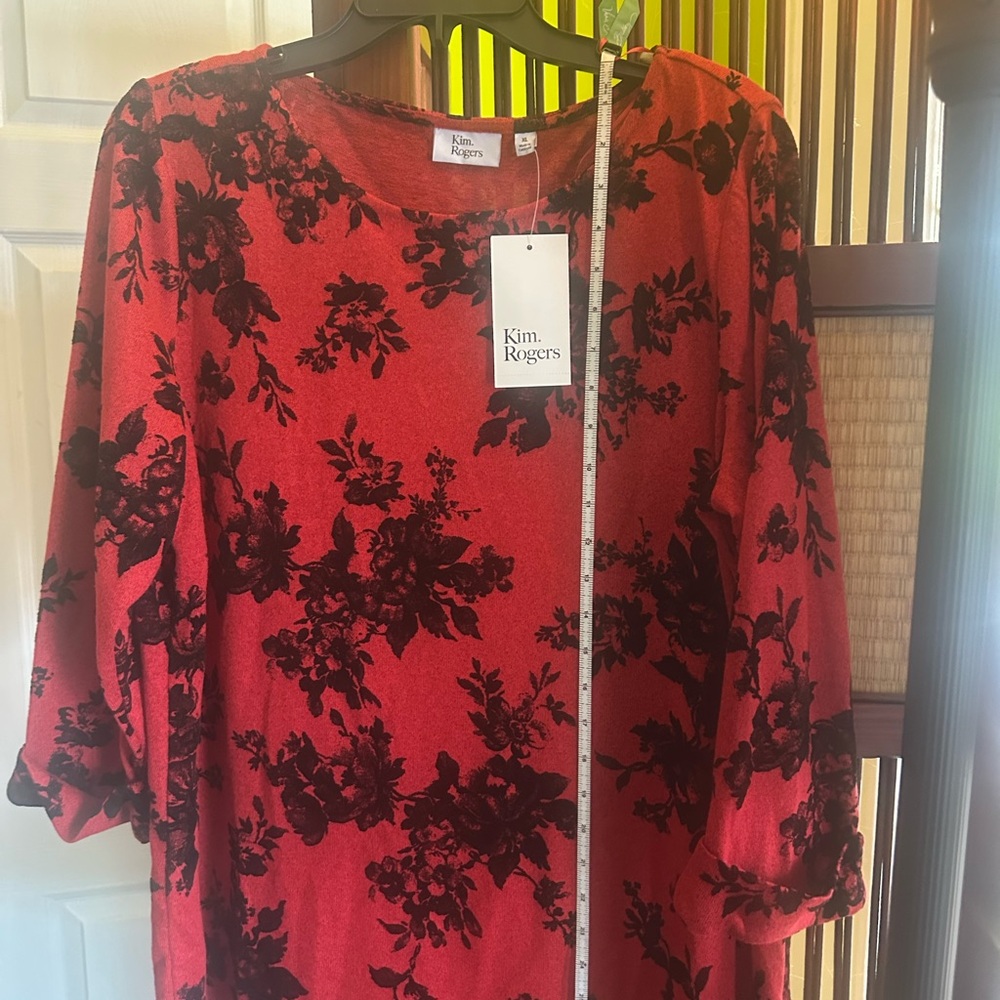 Kim Rogers Red Boxy Blouse with 3/4 Sleeves